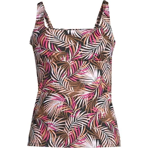 New Lands' End Square Neck Tankini Swimsuit Top 522608 Black Multi Palm - Picture 1 of 3