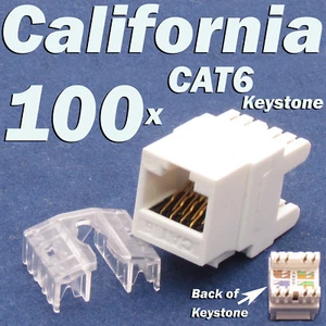 100 X LOT Keystone 8P8C CAT6 RJ45 Network 110 Style Socket Punch Down Jack White - Picture 1 of 12