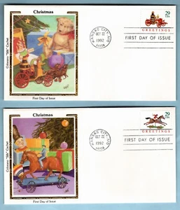 GTSTAMPS, US Sc #2711-14 (4 copertine) FDC Natale 1992 COLORANO SILK - Foto 1 di 2