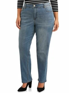 Terra & Sky Women Jeans Plus Classic Straight Med Wash 22WPet Tummy Control #WS3 - Picture 1 of 3