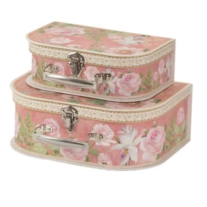 Set of Two Pink Roses Small Storage Suitcases MC2120 - Picture 1 of 9