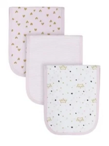 Gerber Organic Cotton Interlock Terry Burp Cloths, 3Pk (Baby Girl), Pink Hearts - Picture 1 of 1