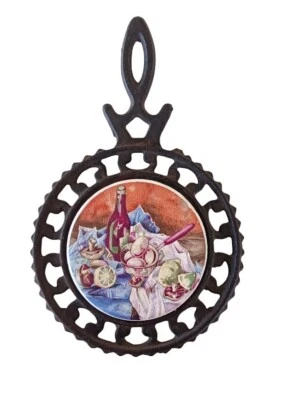 Vintage Cast Iron Ernesco Trivet w/Tile Wine/Table Japan - Image 1 of 4