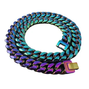 Hip Hop Colorful Stainless Steel Cuban Link Chain Necklace Men Sports Jewelry - Picture 1 of 29