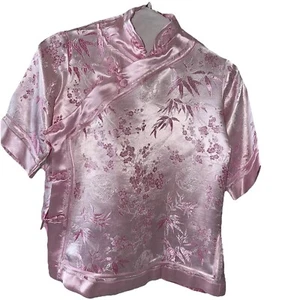 Girls Asian  Tunic Kimono Pink  Pattern On Pattern Floral Rosebud Buttons 12 - Picture 1 of 14