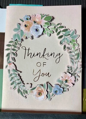 BURGOYNE Thinking of You or Sympathy Card Lovely Decorated Floral Wreath