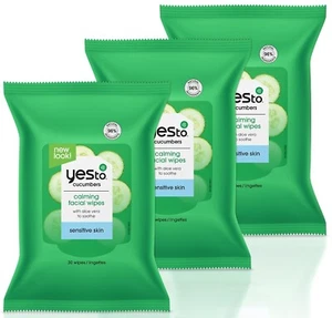 Yes To Face Wipes Sensitive Skin Facial Cleansing Wipes Cucumbers (Pack of 3) - Picture 1 of 8