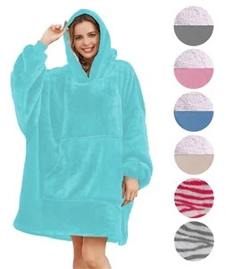 Oversized Hoodie Blanket Adult Super Soft Sherpa Fleece Big Hooded Sweatshirt UK - Picture 1 of 60