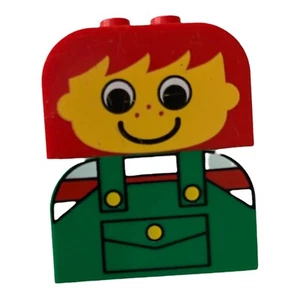 Vtg LEGO DUPLO Mini Figure With Red Hair & Freckles Green Overalls - Picture 1 of 6