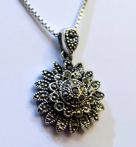 925 ECHT SILBER *** Großer Markasit Anhänger Sonne Sonnenblume 30 mm, Kette - Bild 1 von 9