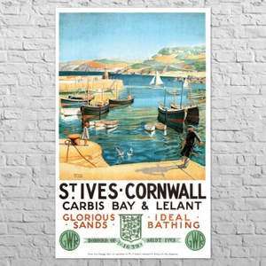 Poster St. Ives Cornwall, 1930s | 20x33" Big size | Old England town | Wall art - Picture 1 of 4
