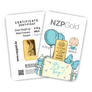 Gold Bar 0.1g Gram, It is Boy - NZP Gold Germany - Birth Gifts Boy NEW - Picture 1 of 3