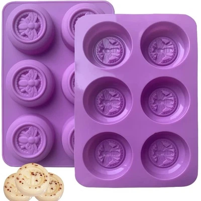 PSKJATIN 2Pcs Bee Silicone Molds Round Honeybee Silicone Mold for Making Homemade Soap