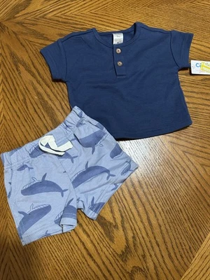 NUEVO CON ETIQUETAS Bebé Niños Ropa Recién Nacido 0 meses CARTERS Azul Ballena Pantalones Cortos y Top Conjunto OEKO TEX Foto 1 de 4