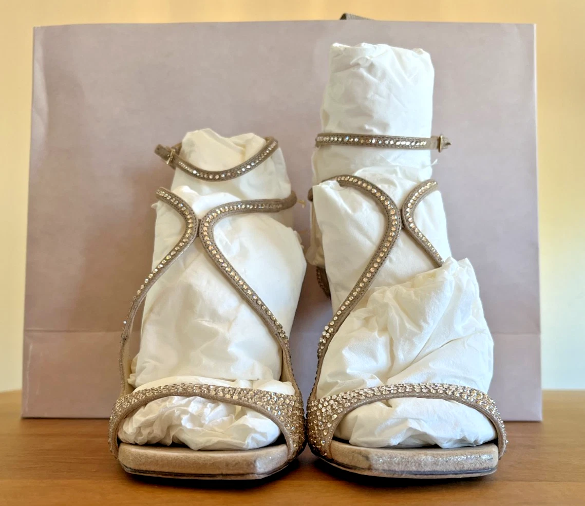 靴 jimmy choo Shell Sandals 36 JIMMY CHOO Faux pearl-embellished zebra-print calf hair sandals