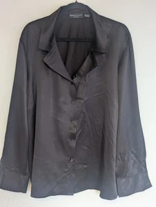 Dana Buchman Button Blouse Size 22 Brown/Black Silk Quiet Luxury Classic Minimal - Picture 1 of 7
