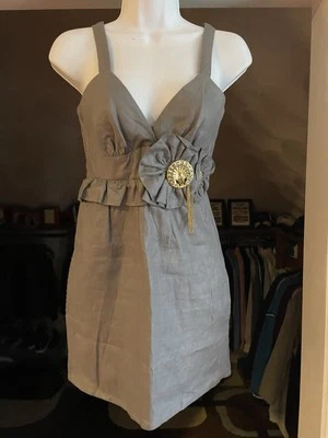 Vestido de lino Voom by Joy Han 100 % volantes con apliques de flores gris XS Foto 1 de 4