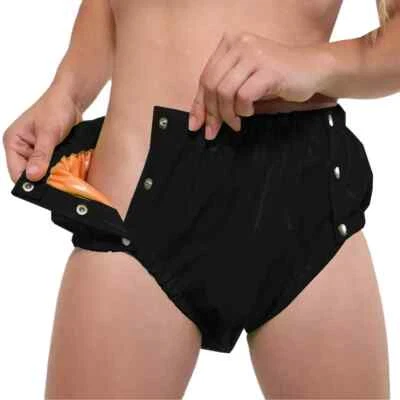 Shiny PVC Leather Double Layer Splicing Panties Button-up Elastic Waist Panties - Image 1 of 4