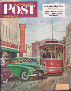 1950 APRIL 1 Parallel Parking SATURDAY EVENING POST COVER ONLY #1 Thornton Utz - Picture 1 of 3