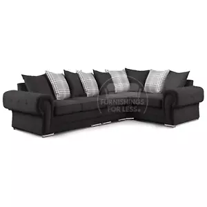 Milan Black Chenille Corner 3 + 2 Sofa Living Room Seating L Shape Scatter Back - Picture 1 of 13