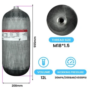 TUDIVING 4500Psi Pcp 12L CE approved Carbon Fiber Tank for Air Rifle Snorkeling - Picture 1 of 9