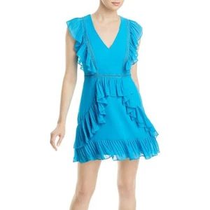 BCBGMAXAZRIA Womens Blue Pleated Lace Party Mini Dress 8 BHFO 4849 - Picture 1 of 2