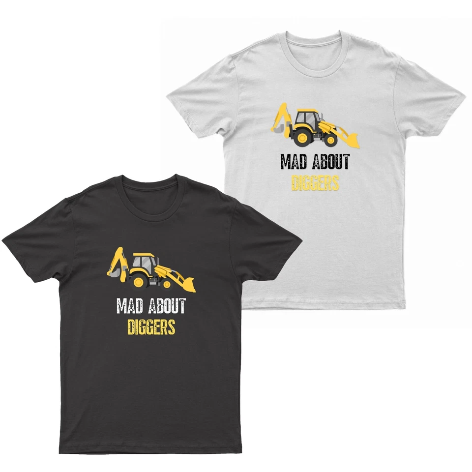 G5 APPAREL Kids Unisex "MAD ABOUT DIGGERS" Excavator Printed Soft Cotton T-Shirt Top