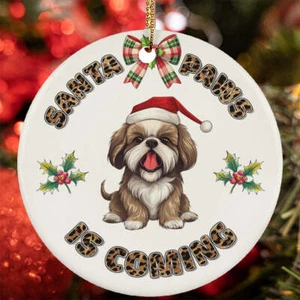 Funny Santa Paws Shih Tzu Dog Lover Christmas Ornament Gift Tree Decor Hanging - Picture 1 of 4