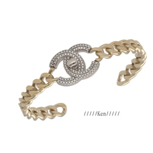 CHANEL Bracelet Bangle Cocomark Rhinestone Bangle Gold Logo B22B 16.4g 6.2inch - Picture 1 of 9