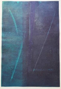 Hideo Hagiwara "Obra A" 1963 impresión en madera autógrafo tamaño H 39 x W 26,1 pulgadas - Imagen 1 de 7
