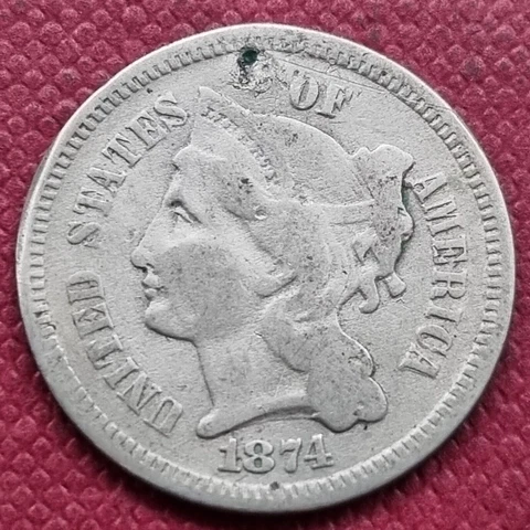 1874 Three Cent Nickel 3c Circulated Damaged #53920 Cover