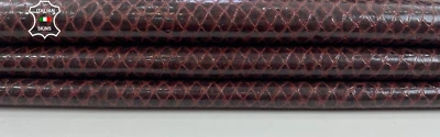 BURGUNDY MAROON PATENT SNAKE PRINT ON Soft Lambskin leather 4sqf 0.9mm #C1953 - Image 1 of 4