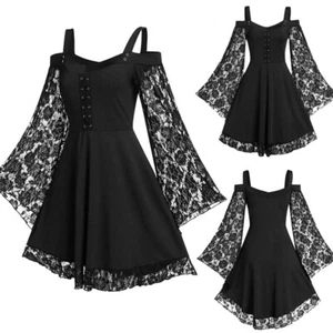 Women's Gothic Steampunk Vintage Lace-up Dress Punk Halloween Party Costume UK - Picture 1 of 8