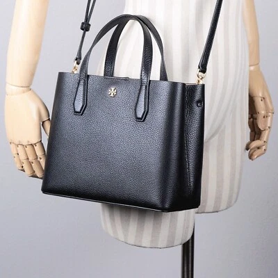 New Tory Burch BLAKE Black Pebbled Leather Small Tote Crossbody Purse $348 - Image 1 of 4