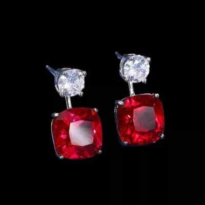 925 Sterling Silver 12.2CT Red Ruby Drop Stud Earrings Gemstone - Image 1 of 2