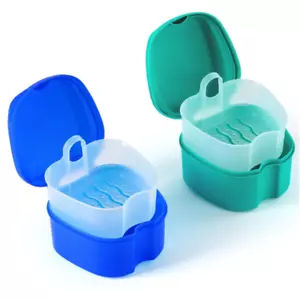 2 Pack Colors Denture Bath Case Cup Box Holder Storage Soak Container for Travel - Picture 1 of 7