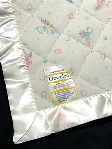 New Vtg Quiltex Baby Blanket Satin Trim Unisex 36 x 50 Downlon Hypo-Allergenic - Picture 1 of 8