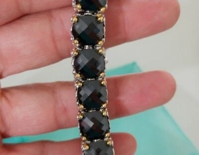 Park Lane JET BLACK Faceted CZ SIGNATURE Tennis Bracelet 7.5" Silver/Goldtone - Image 1 of 3