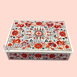 7 x 5 Inch" Handmade White Marble Jewelry Box | Rectangular Design - Picture 1 of 6
