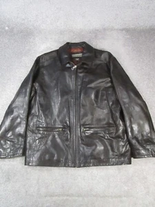 Vintage Leather Jacket Mens Large Black Structure Urban Wear y2k Heavy - Picture 1 of 11