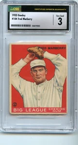 1933 Goudey Fred Marberry Detroit Tigers #104 🚀😳💥 CSG grado 3 - Foto 1 di 2
