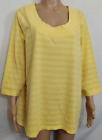 Basic Editions Yellow Blouse Size 2X Striped 3/4 Sleeves Shirt Top
