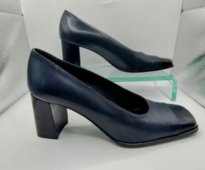 Zapatos italianos Lorbac vintage de lujo de diseñador para damas tacón ancho azul marino talla UK 5 - Imagen 1 de 17