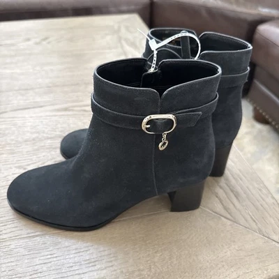 Kate Spade New York Black Suede Leather Heel Booties SideZipper Buckle Womens 9  - Image 1 of 4