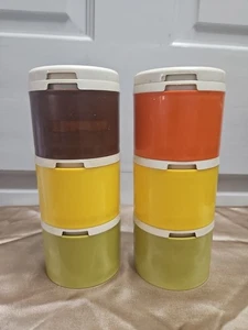 TUPPERWARE Stapel #1308 GEWÜRZSTREUER 6er Set mit DECKEL Erntefarben, 70er Jahre - Bild 1 von 22