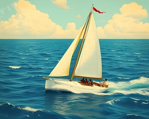 Vintage Sailboat in Bright Waves Pop Art 8X10 Print - Picture 1 of 1
