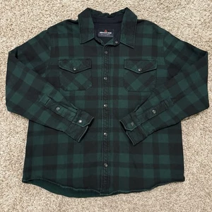 American Giant Green Black Plaid Thick Flannel Shirt Men’s Size XL Made In USA - Picture 1 of 9