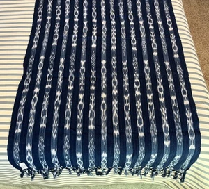 Vtg Guatemalan Blue Cotton Hand Woven Fringe Runner Rug Throw Scarf 73”x28” - Picture 1 of 16