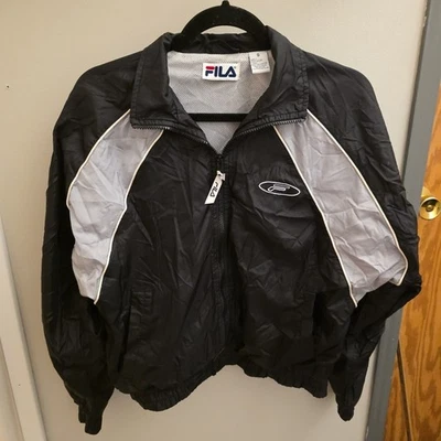 Vintage FILA Windbreaker Jacket Small Black Gray Nylon Mesh Lined Y2K 90s Logo - Image 1 of 4
