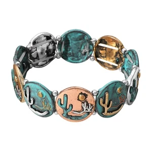 Western Kaktus geprägt Stretch Armband Südwesten Boho Schmuck Geschenk - Bild 1 von 2